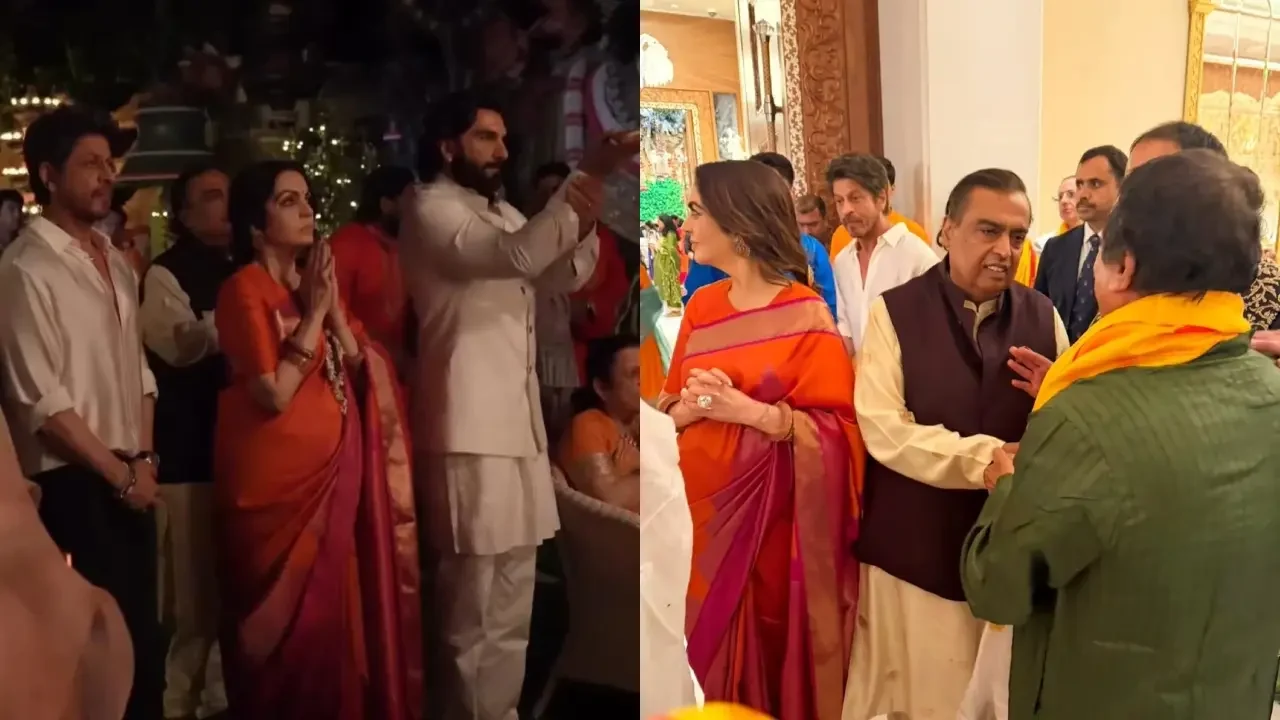 Shah Rukh Khan Joins Ranveer Singh for Ganesh Aarti at Ambani Celebration
